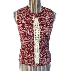 Vintage Sweater Vest Medium Klis Red Ivory Knit Sleeveless Sweater Made in Italy